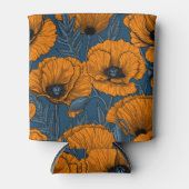 Oranje papaver op donkerblauw blikjeskoeler (Voorkant)