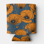 Oranje papaver op donkerblauw blikjeskoeler (Achterkant)