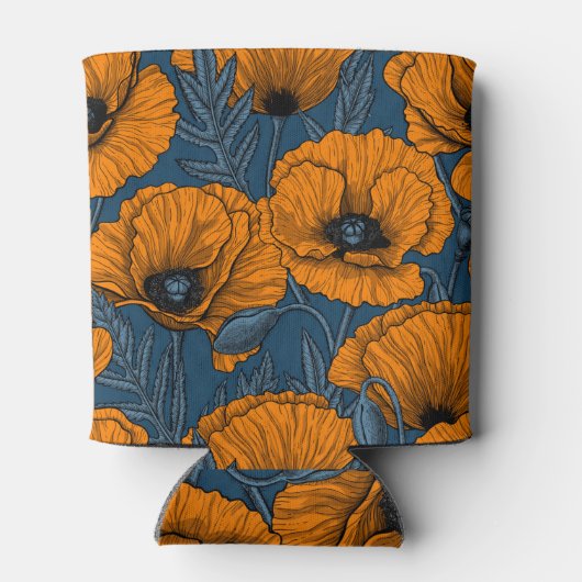 Oranje papaver op donkerblauw blikjeskoeler (Achterkant)