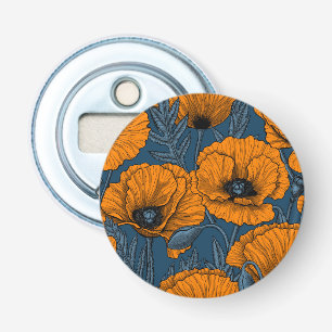 Oranje papaver op donkerblauw button flesopener