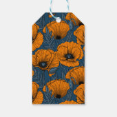 Oranje papaver op donkerblauw cadeaulabel (Achterkant)