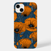 Oranje papaver op donkerblauw Case-Mate iPhone case (Achterkant)