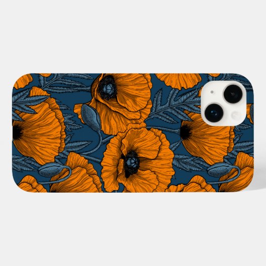 Oranje papaver op donkerblauw Case-Mate iPhone case (Achterkant (horizontaal))
