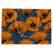 Oranje papaver op donkerblauw groot cadeauzakje (Achterkant)