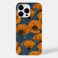 Oranje papaver op donkerblauw