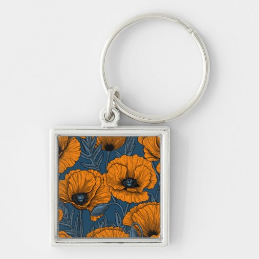 Oranje papaver op donkerblauw sleutelhanger (Voorkant)