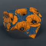 Oranje papaver op donkerblauw stropdas<br><div class="desc">Vectorpatroon gemaakt van met de hand getrokken papavers.</div>