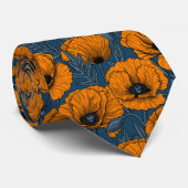 Oranje papaver op donkerblauw stropdas (Opgerold)