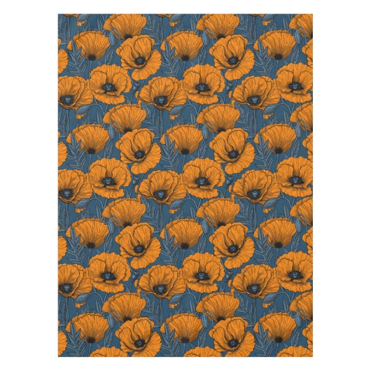 Oranje papaver op donkerblauw tafelkleed (Voorkant)
