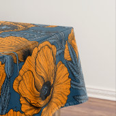 Oranje papaver op donkerblauw tafelkleed (Voorbeeld)