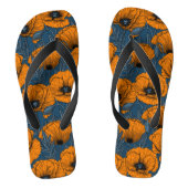 Oranje papaver op donkerblauw teenslippers (Voetbed)