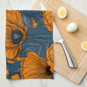 Oranje papaver op donkerblauw theedoek (Quarter Fold)
