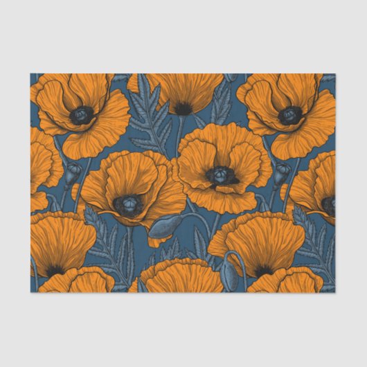 Oranje papaver op donkerblauw tissuepapier (Voorkant)