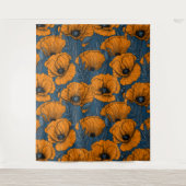 Oranje papaver op donkerblauw wandkleed (Voorkant)