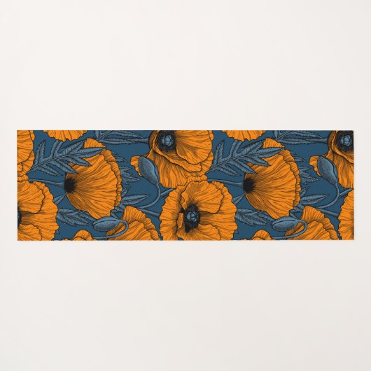 Oranje papaver op donkerblauw yogamat (Achterkant (horizontaal))