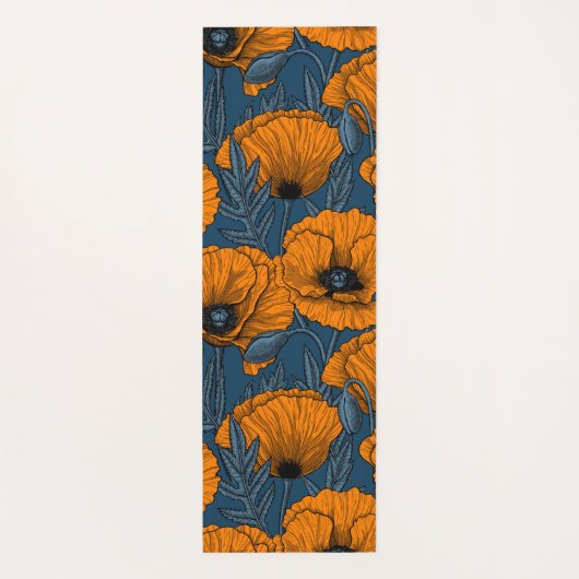 Oranje papaver op donkerblauw yogamat (Achterkant)