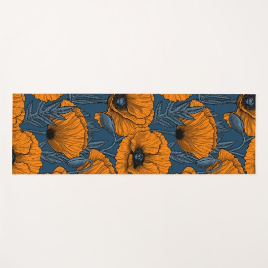 Oranje papaver op donkerblauw yogamat (Voorkant (horizontaal))