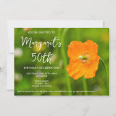 Oranje papaver op groene foto 50ste verjaardag kaart (Voorkant)