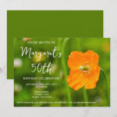 Oranje papaver op groene foto 50ste verjaardag kaart (Voorkant / Achterkant)