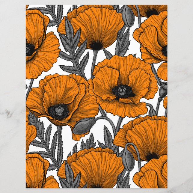 Oranje papaver op wit (Voorkant)