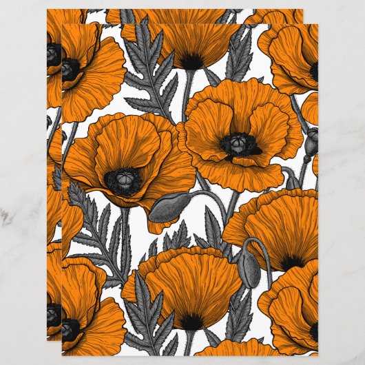 Oranje papaver op wit (Voorkant / Achterkant)