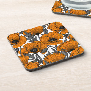 Oranje papaver op wit bier onderzetter