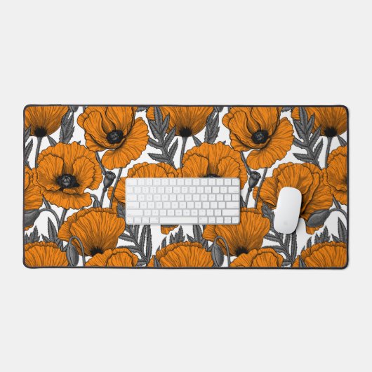 Oranje papaver op wit bureaumat (Keyboard & Muis)