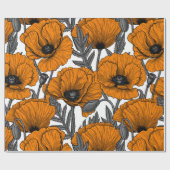 Oranje papaver op wit cadeaupapier (Vlak)