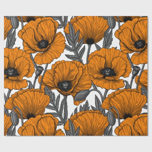 Oranje papaver op wit cadeaupapier (Vlak)