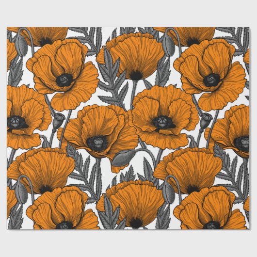 Oranje papaver op wit cadeaupapier (Vlak)
