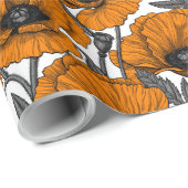 Oranje papaver op wit cadeaupapier (Rol Hoek)