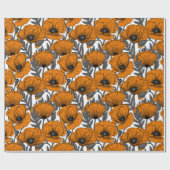 Oranje papaver op wit cadeaupapier (Vlak)