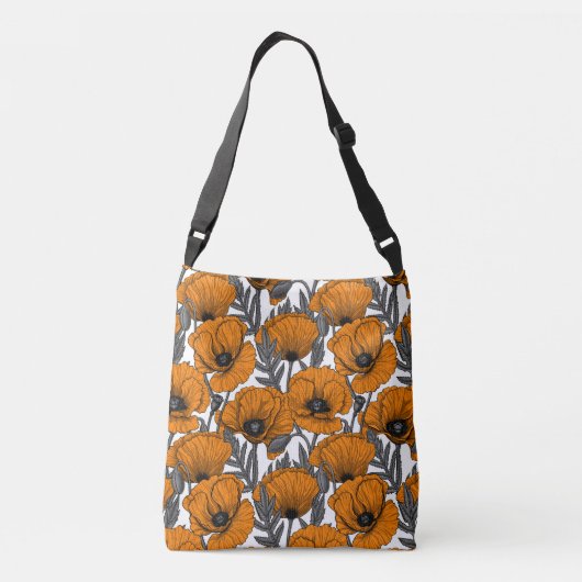 Oranje papaver op wit crossbody tas (Achterkant)