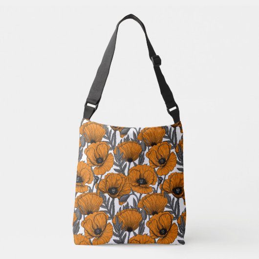 Oranje papaver op wit crossbody tas (Voorkant)
