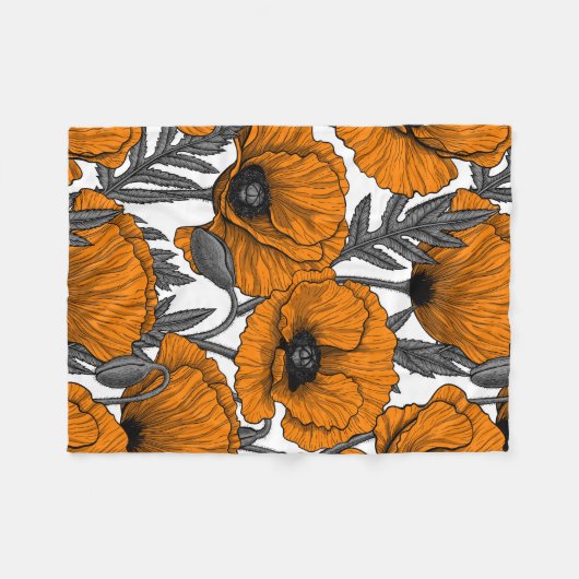 Oranje papaver op wit fleece deken (Voorkant (Horizontaal))
