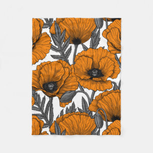 Oranje papaver op wit fleece deken