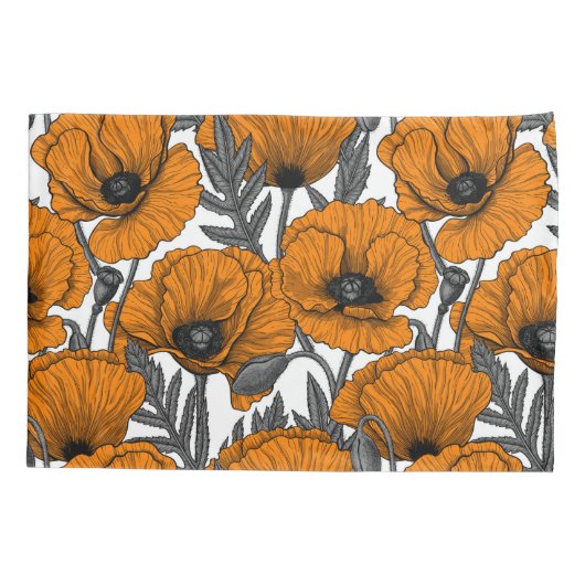 Oranje papaver op wit kussensloop (Achterkant-Links)