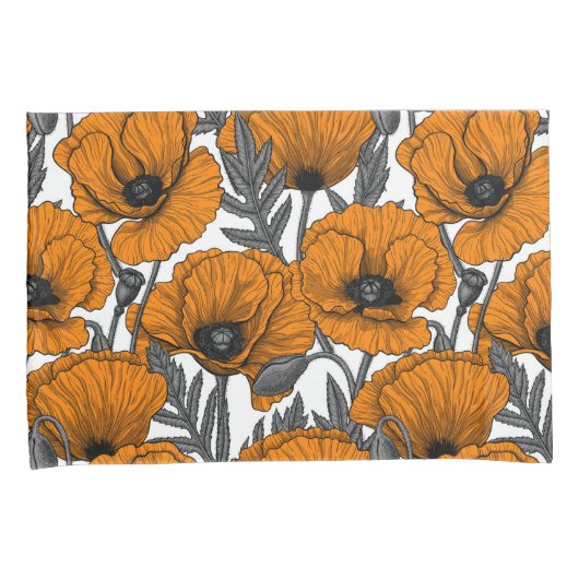 Oranje papaver op wit kussensloop (Voorkant-Rechts)