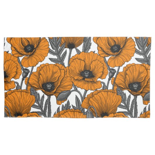 Oranje papaver op wit kussensloop (Voorkant-Links)