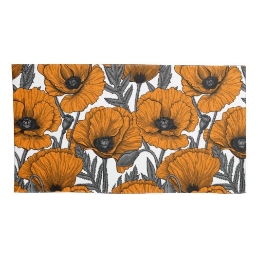 Oranje papaver op wit kussensloop (Achterkant-Rechts)