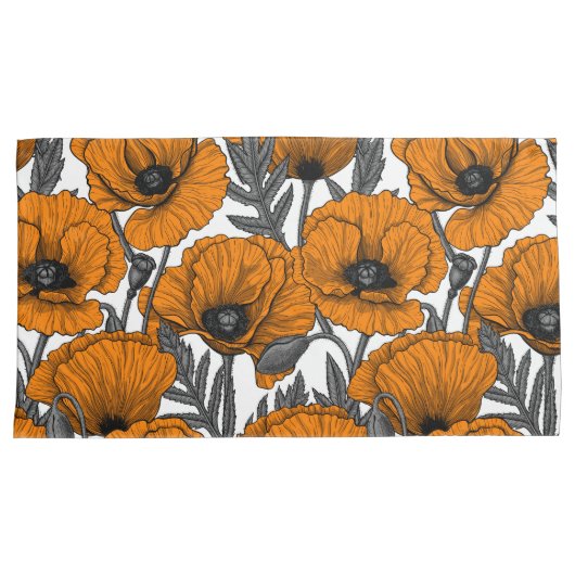 Oranje papaver op wit kussensloop (Voorkant-Rechts)