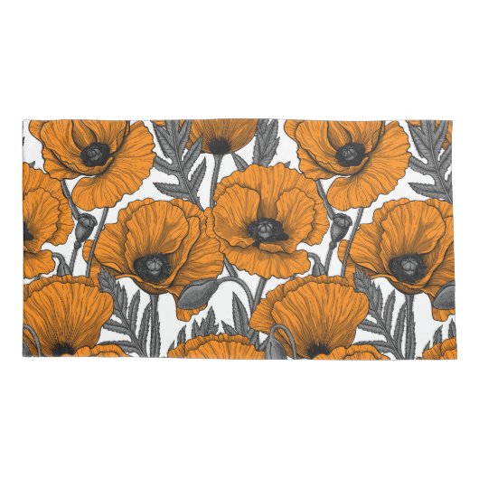 Oranje papaver op wit kussensloop (Achterkant-Links)