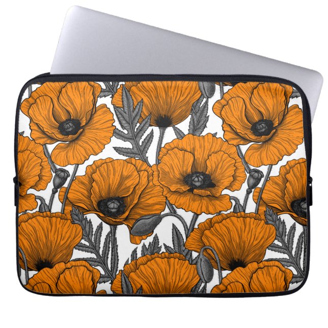 Oranje papaver op wit laptop sleeve (Voorkant)