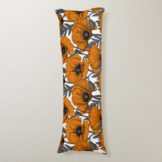 Oranje papaver op wit lichaamskussen (Voorkant Verticaal)