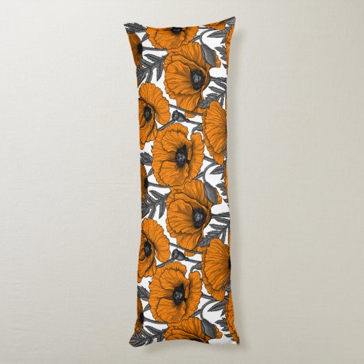 Oranje papaver op wit lichaamskussen (Achterkant (Verticaal))