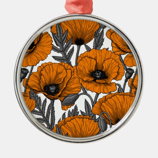 Oranje papaver op wit metalen ornament (Voorkant)