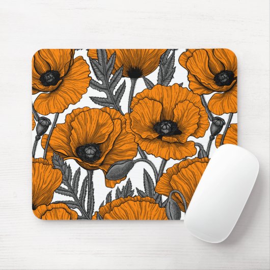 Oranje papaver op wit muismat (Met muis)
