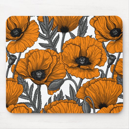 Oranje papaver op wit muismat (Voorkant)