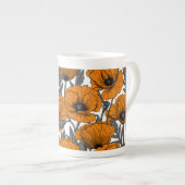 Oranje papaver op wit porselein kop (Voorkant rechts)