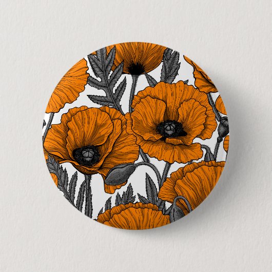 Oranje papaver op wit ronde button 5,7 cm (Voorkant)